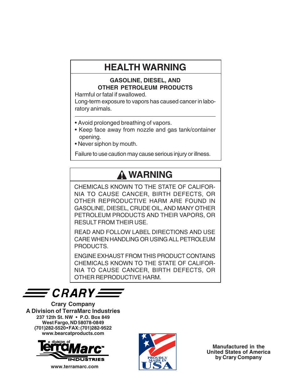 Health warning, Warning | Echo 74624S Owners Manual v.1 User Manual | Page 36 / 36