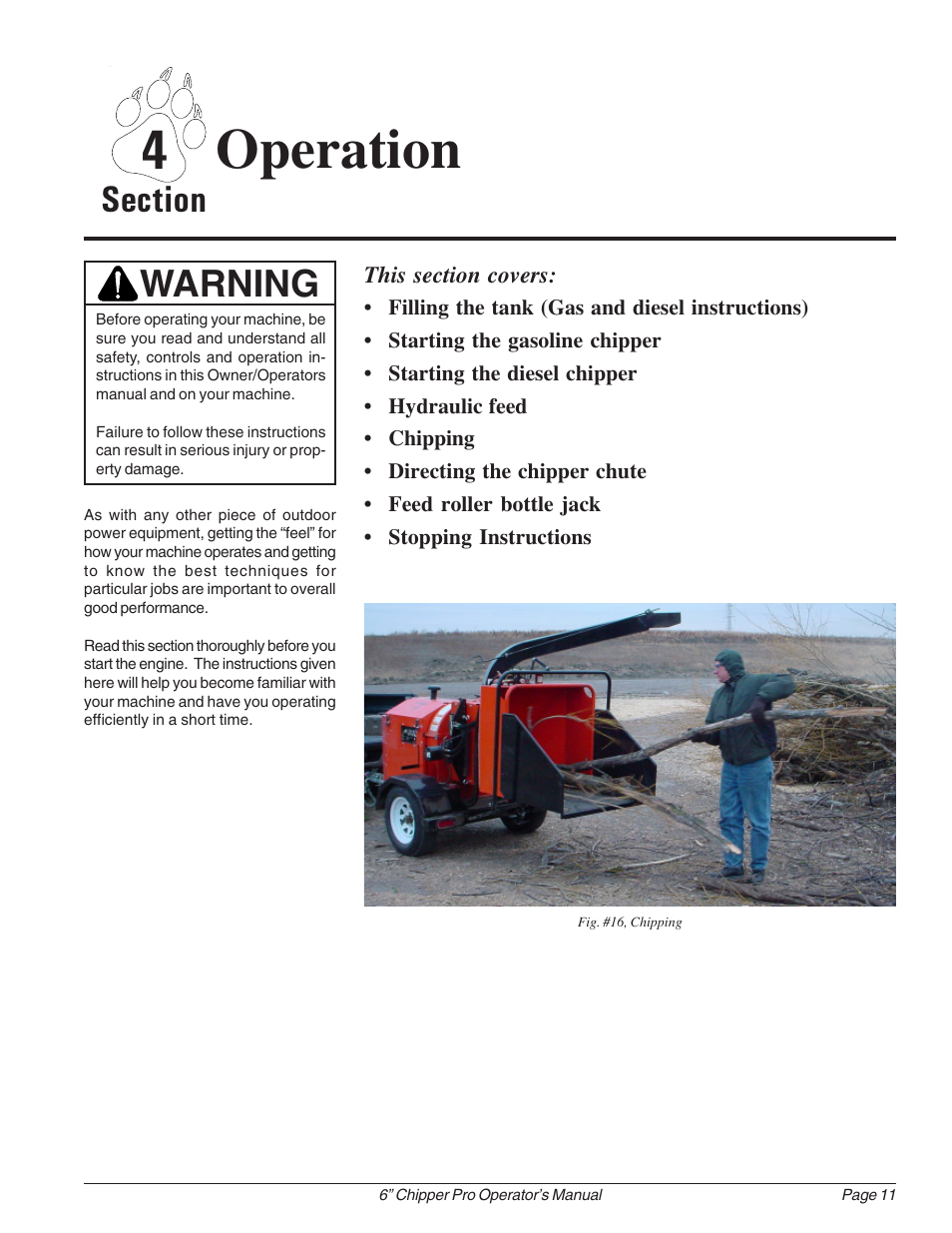 4 operation, Warning | Echo 74624 Owners Manual v.1 User Manual | Page 17 / 32