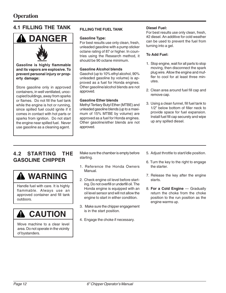 Danger, Warning, Caution | Operation | Echo 74624 Owners Manual v.1 User Manual | Page 18 / 32