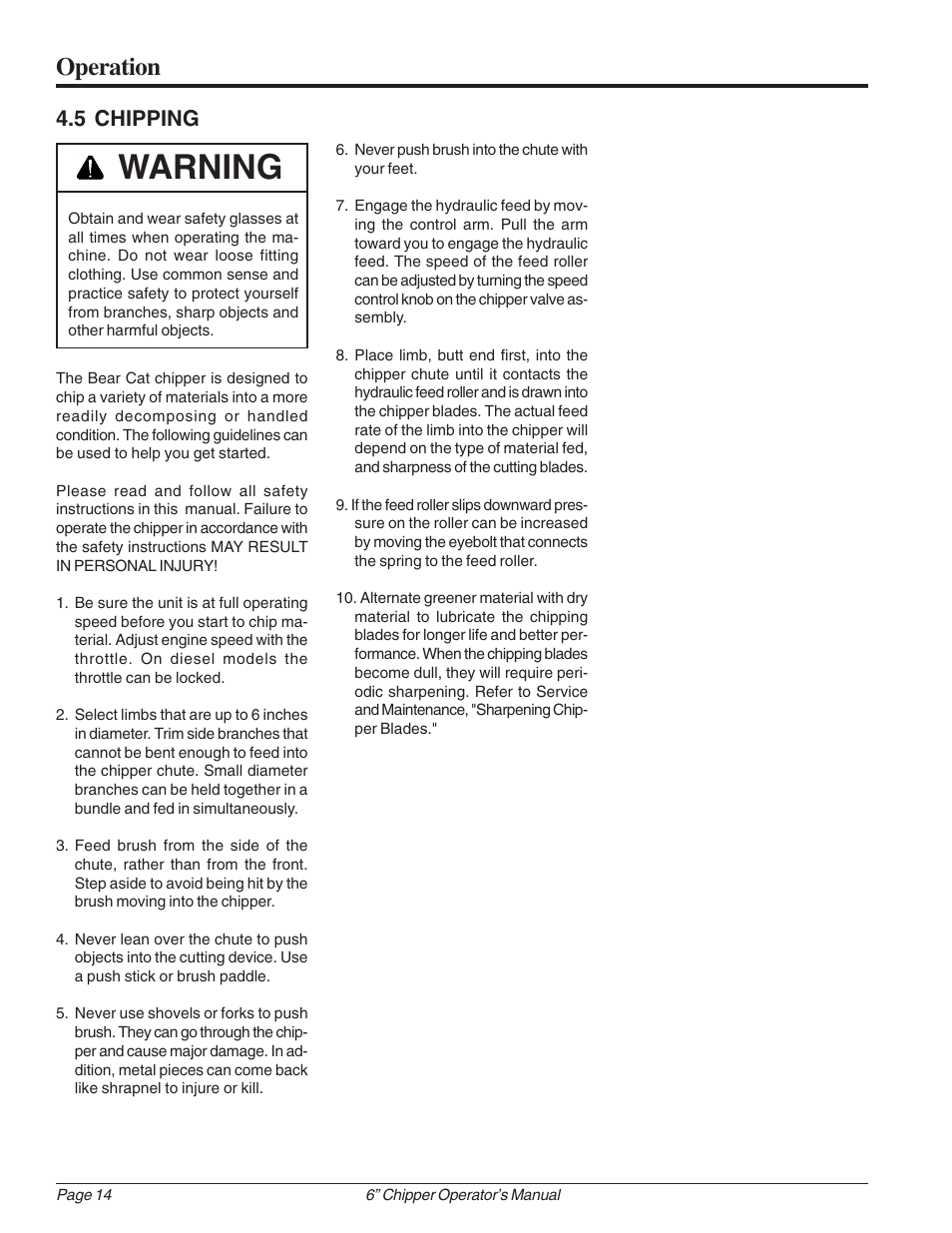 Warning, Operation, 5 chipping | Echo 74624 Owners Manual v.1 User Manual | Page 20 / 32