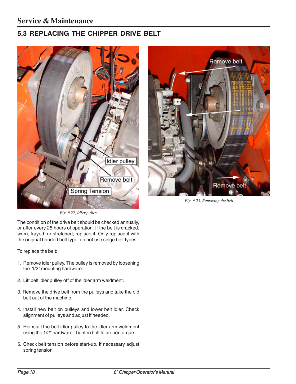 Service & maintenance, 3 replacing the chipper drive belt | Echo 74624 Owners Manual v.1 User Manual | Page 24 / 32