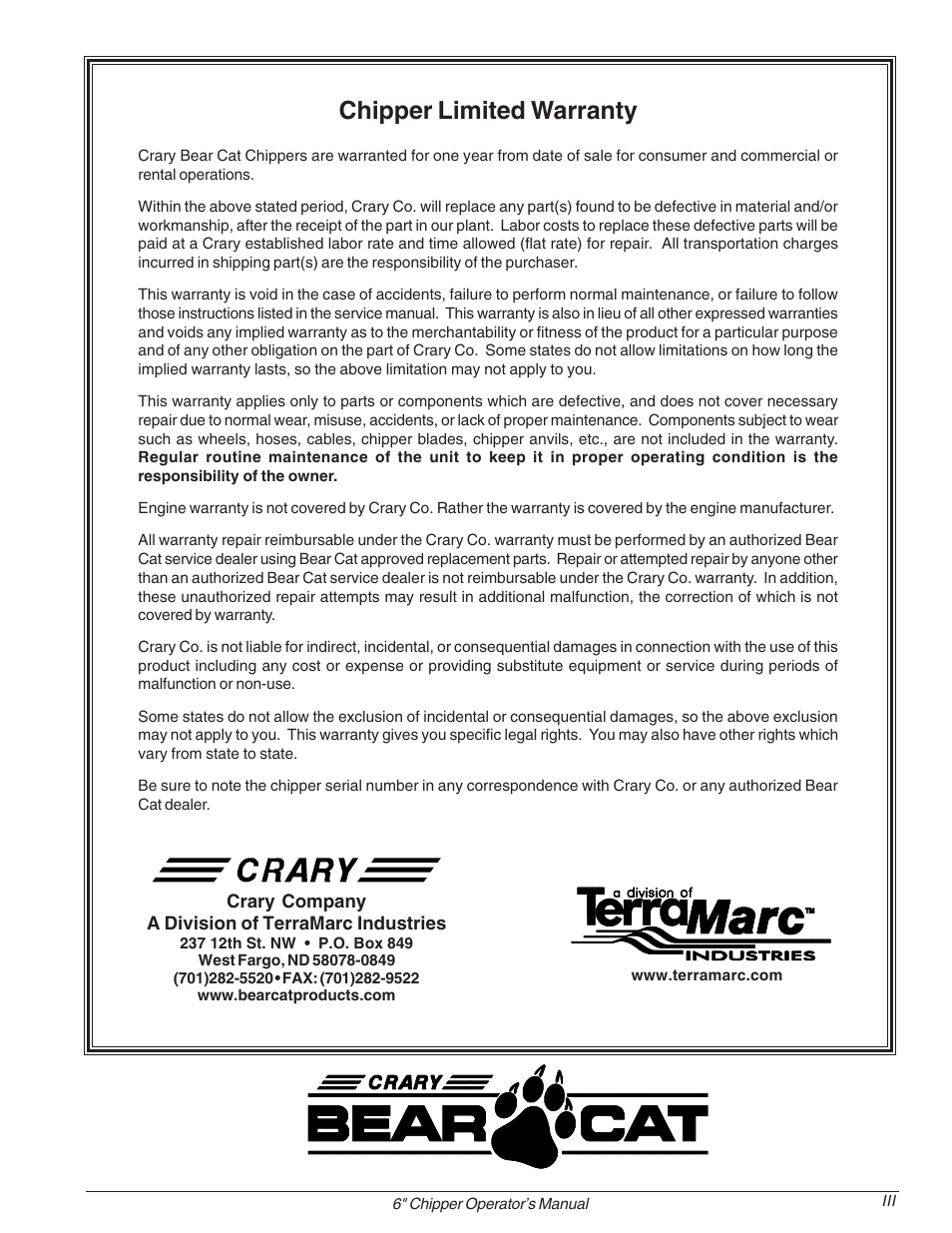 Chipper limited warranty | Echo 74624 Owners Manual v.1 User Manual | Page 5 / 32