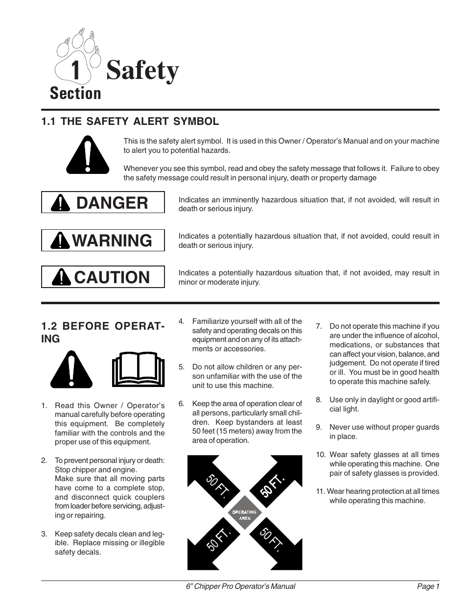 1 safety, Danger, Warning | Caution | Echo 74624 Owners Manual v.1 User Manual | Page 7 / 32