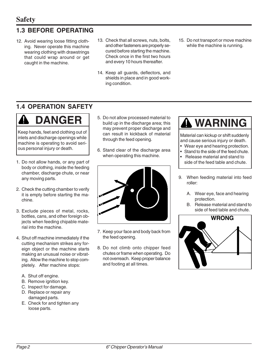 Danger, Warning, Safety | 3 before operating 1.4 operation safety | Echo 74624 Owners Manual v.1 User Manual | Page 8 / 32