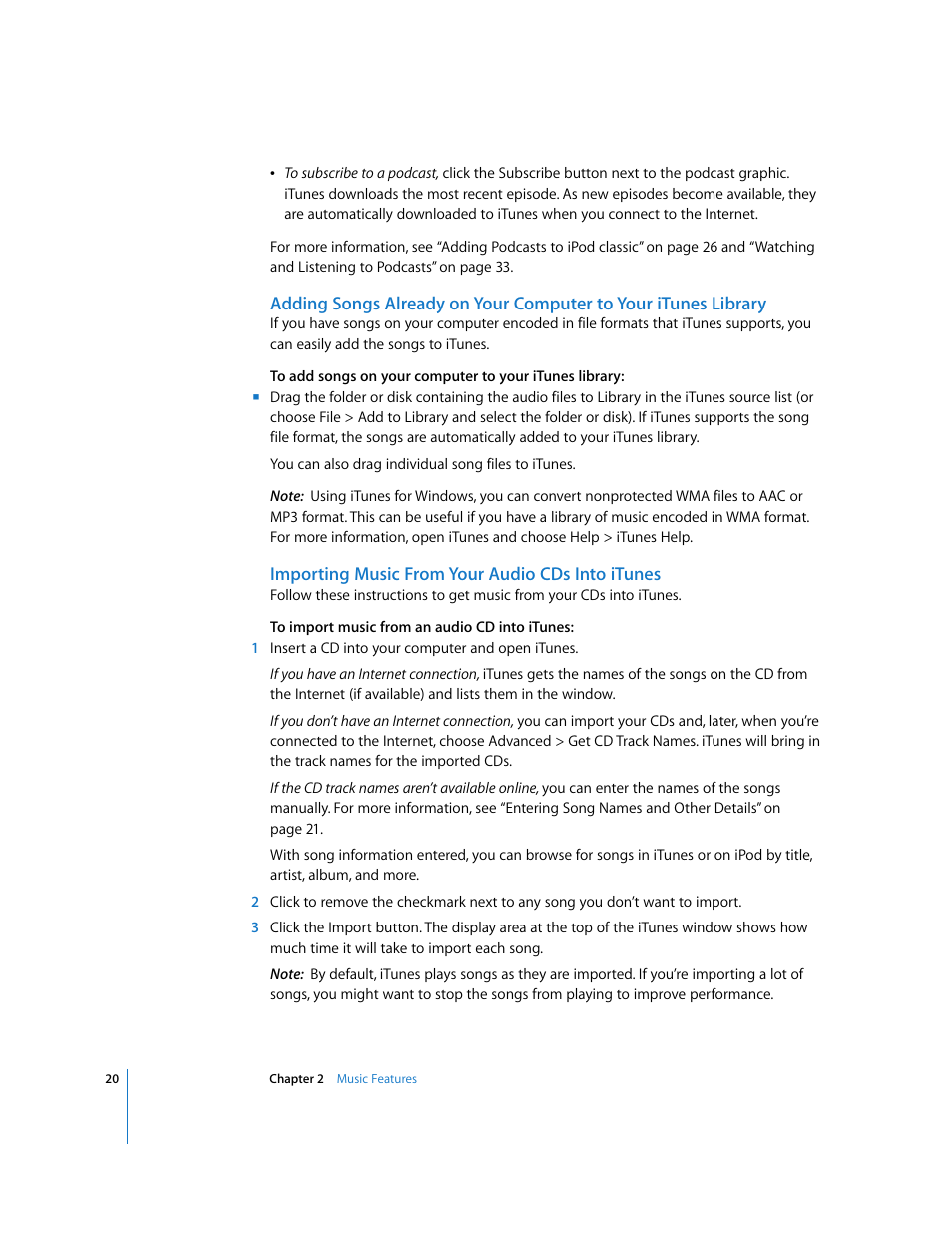 Importing music from your audio cds into itunes | Apple iPod Classic User Manual | Page 20 / 76