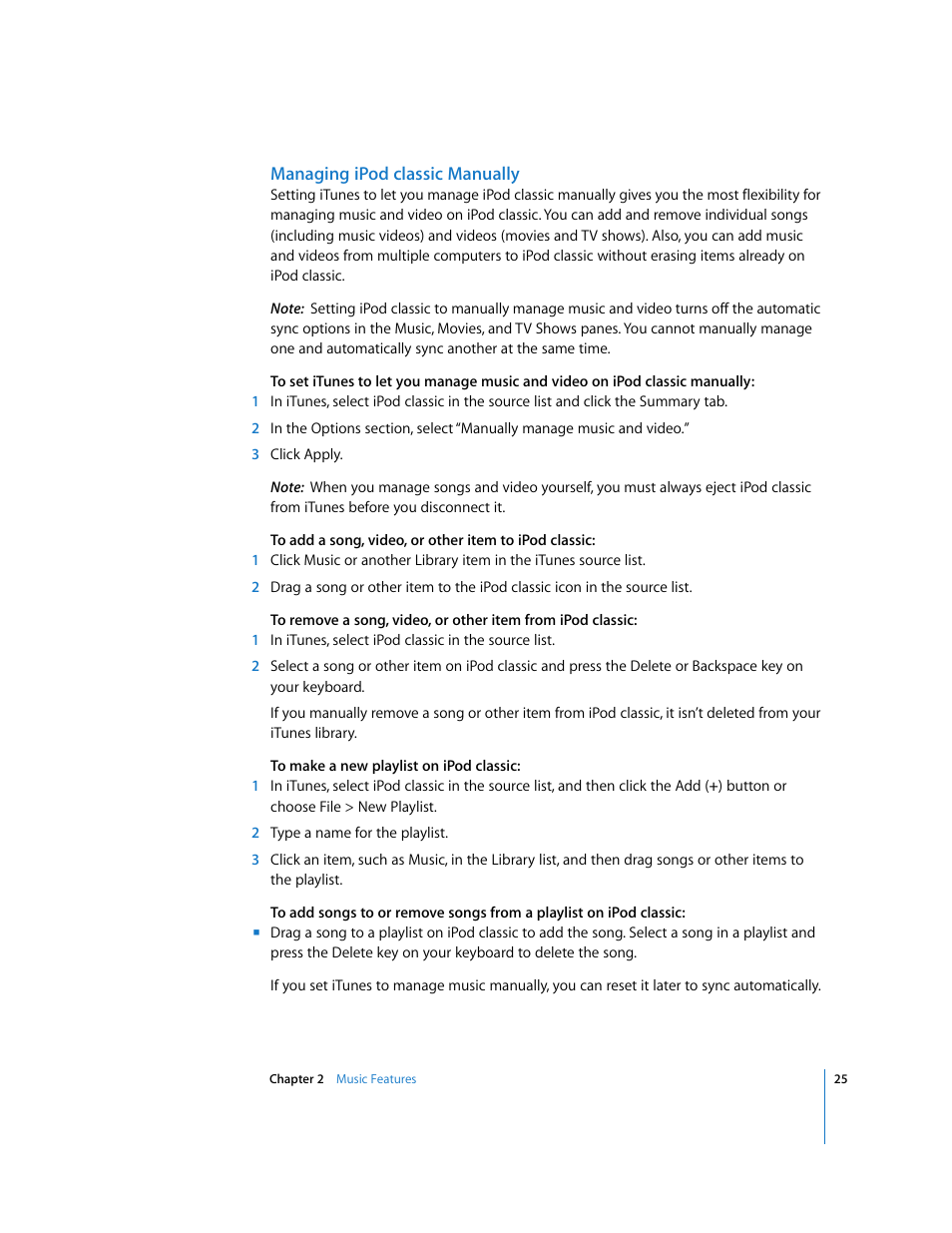 Managing ipodclassic manually | Apple iPod Classic User Manual | Page 25 / 76
