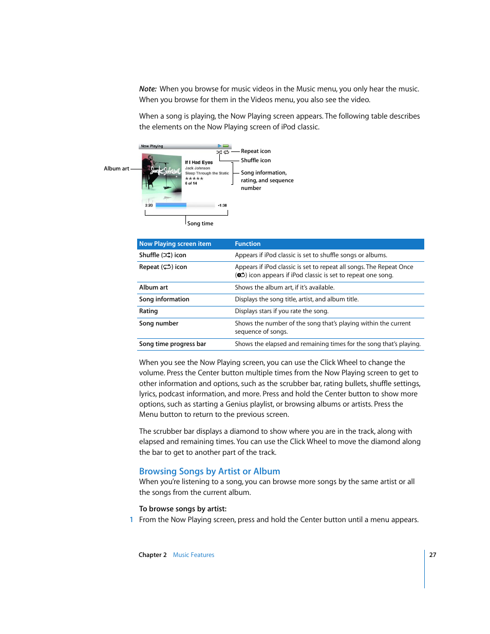 Browsing songs by artist or album | Apple iPod Classic User Manual | Page 27 / 76