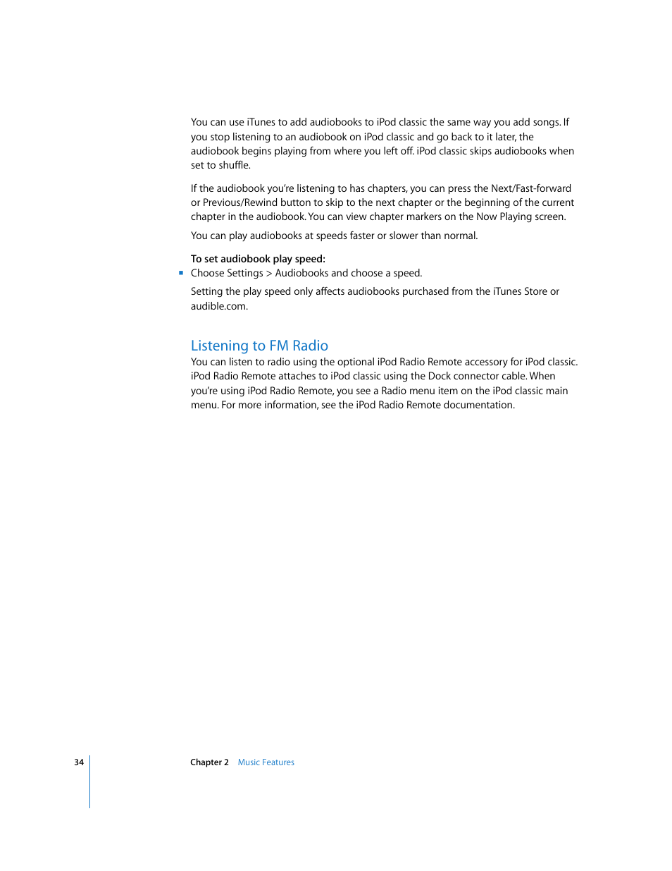 Listening to fm radio | Apple iPod Classic User Manual | Page 34 / 76