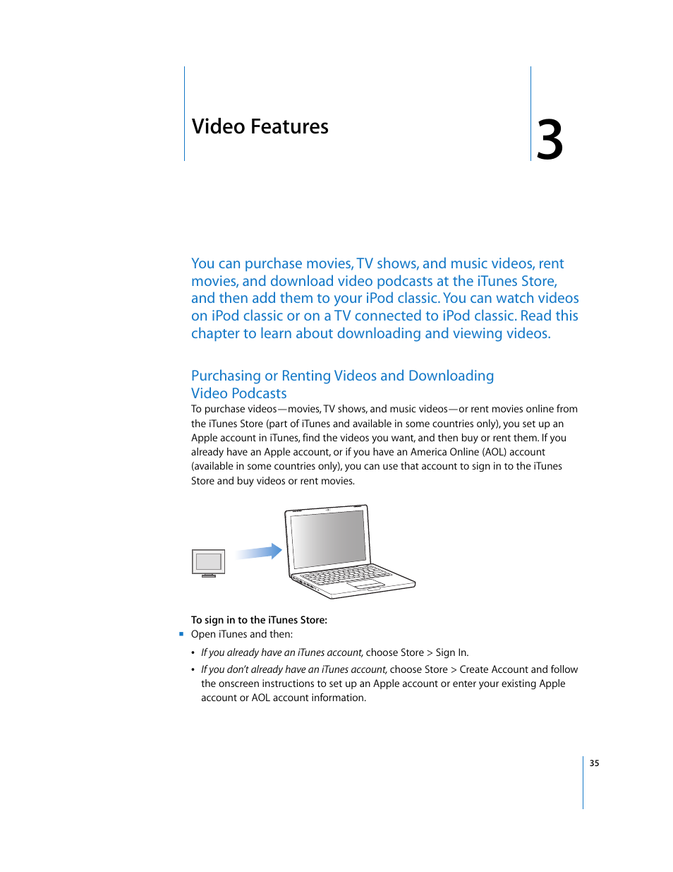 Video features, Chapter 3 | Apple iPod Classic User Manual | Page 35 / 76