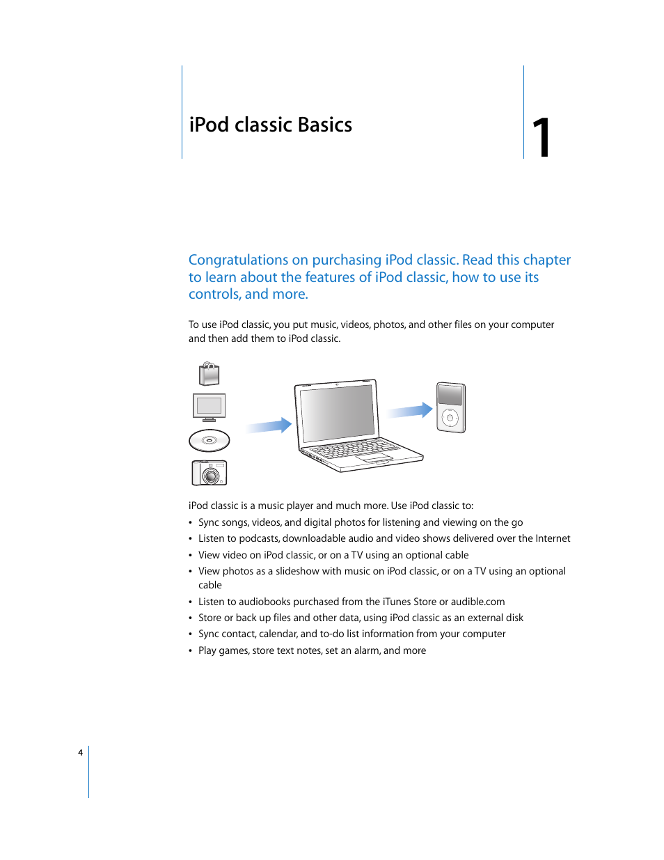 Ipodclassic basics, Chapter 1, Ipod classic basics | Apple iPod Classic User Manual | Page 4 / 76