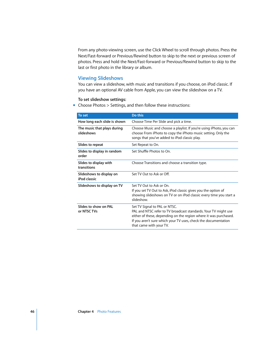 Viewing slideshows | Apple iPod Classic User Manual | Page 46 / 76