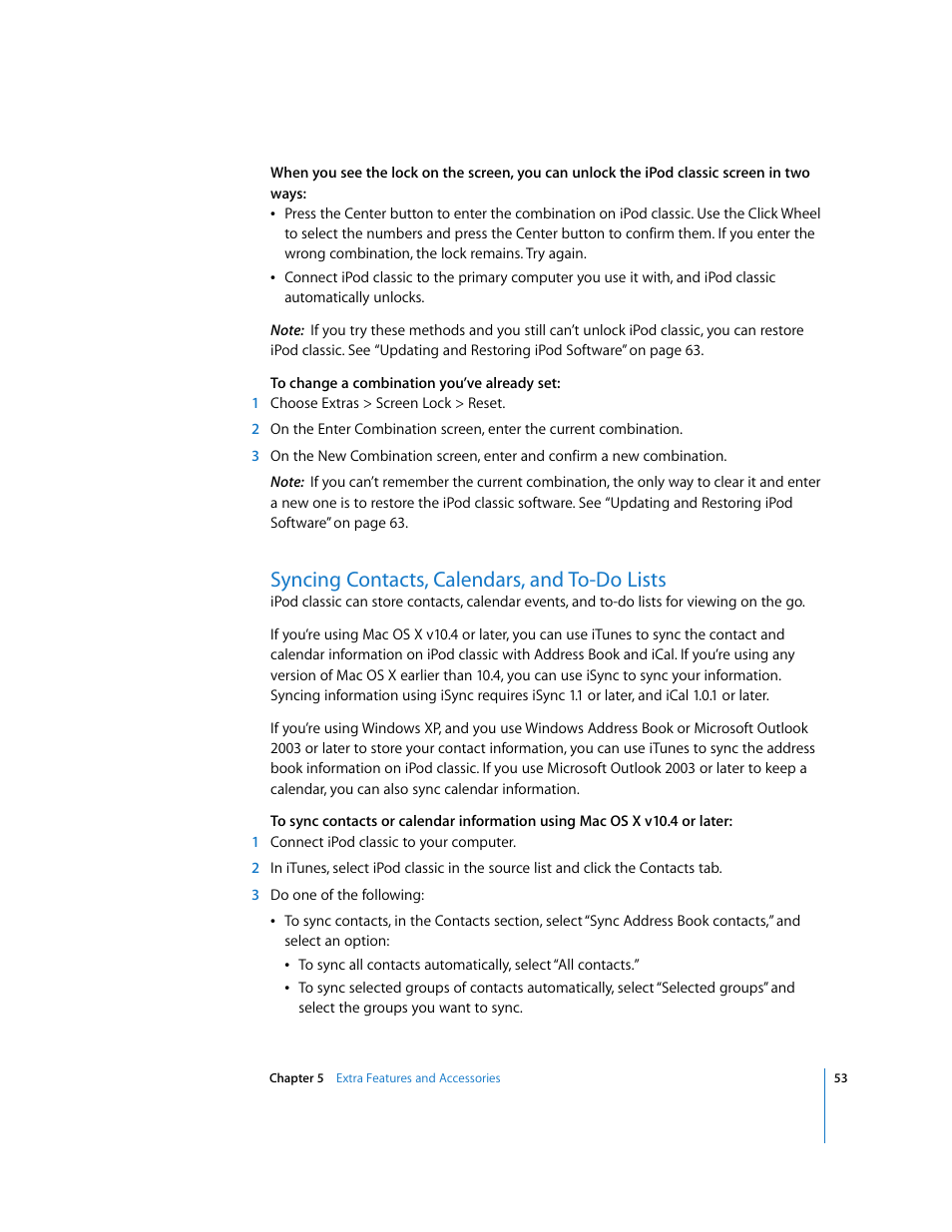 Syncing contacts, calendars, and to-do lists | Apple iPod Classic User Manual | Page 53 / 76