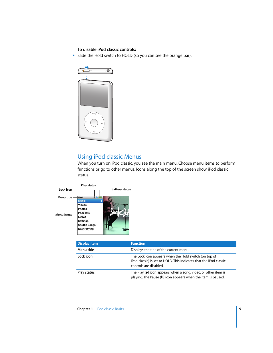 Using ipodclassic menus, Using ipod classic menus | Apple iPod Classic User Manual | Page 9 / 76