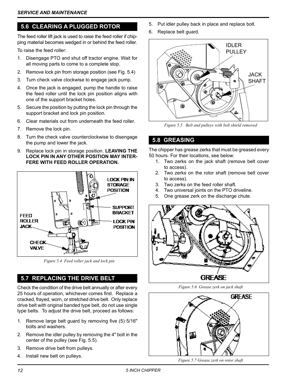 6 clearing a plugged rotor, 7 replacing the drive belt, 8 greasing | Echo 74554 Owners Manual v.3 User Manual | Page 16 / 26