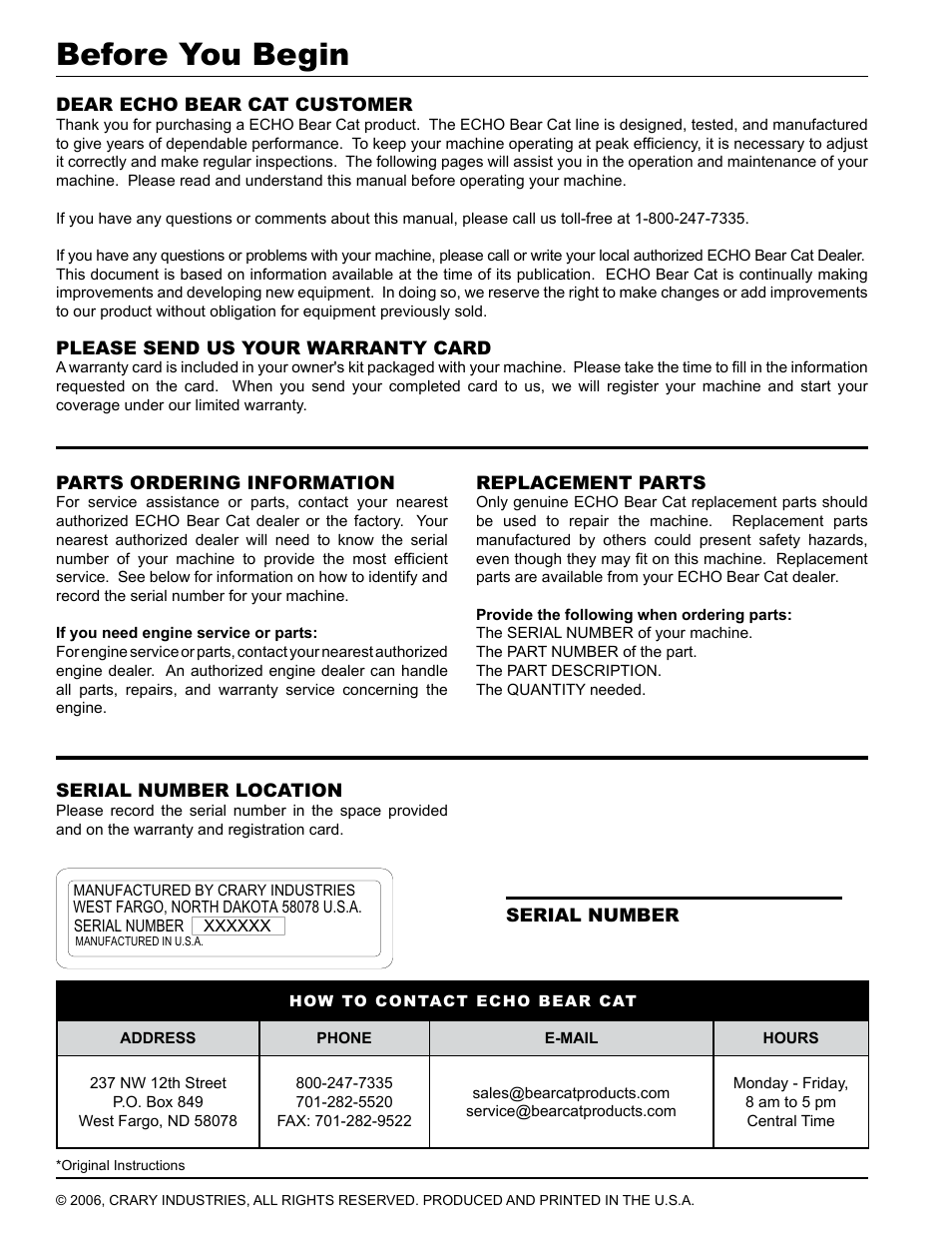 Before you begin | Echo 74554 Owners Manual v.3 User Manual | Page 2 / 26