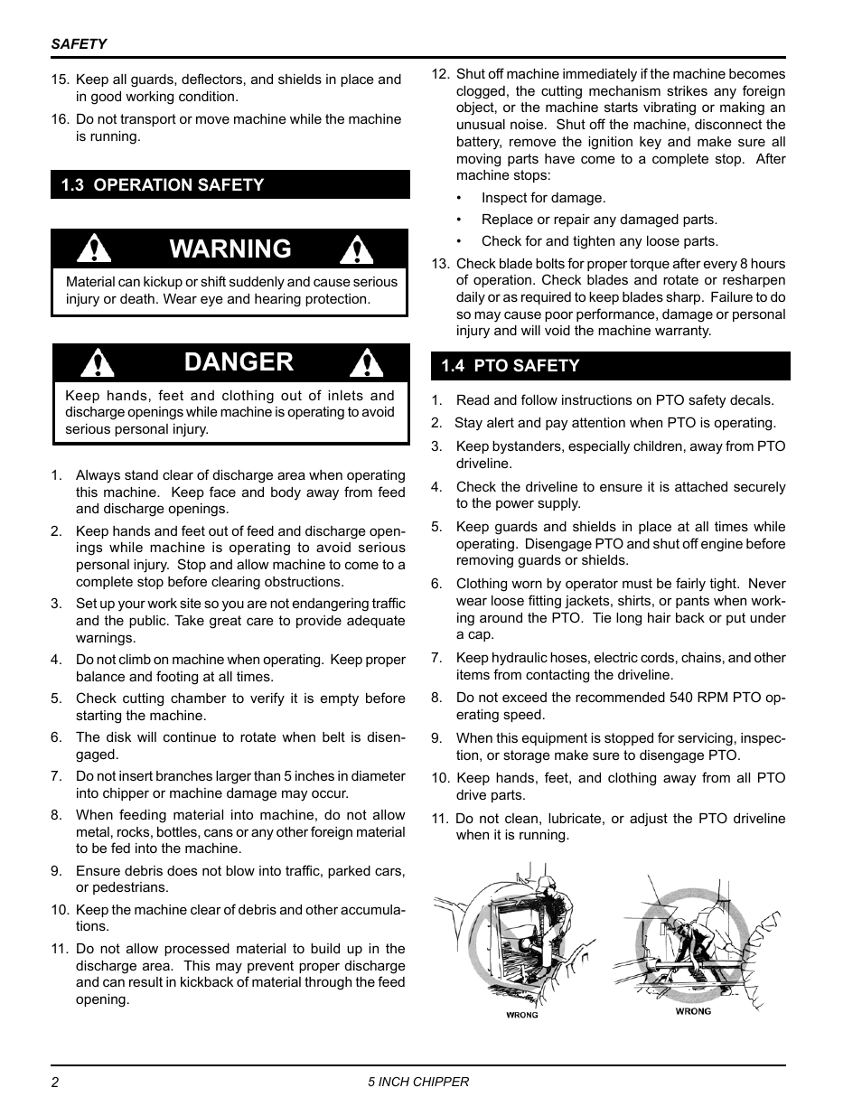 3 operation safety, 4 pto safety, Warning | Danger | Echo 74554 Owners Manual v.3 User Manual | Page 6 / 26