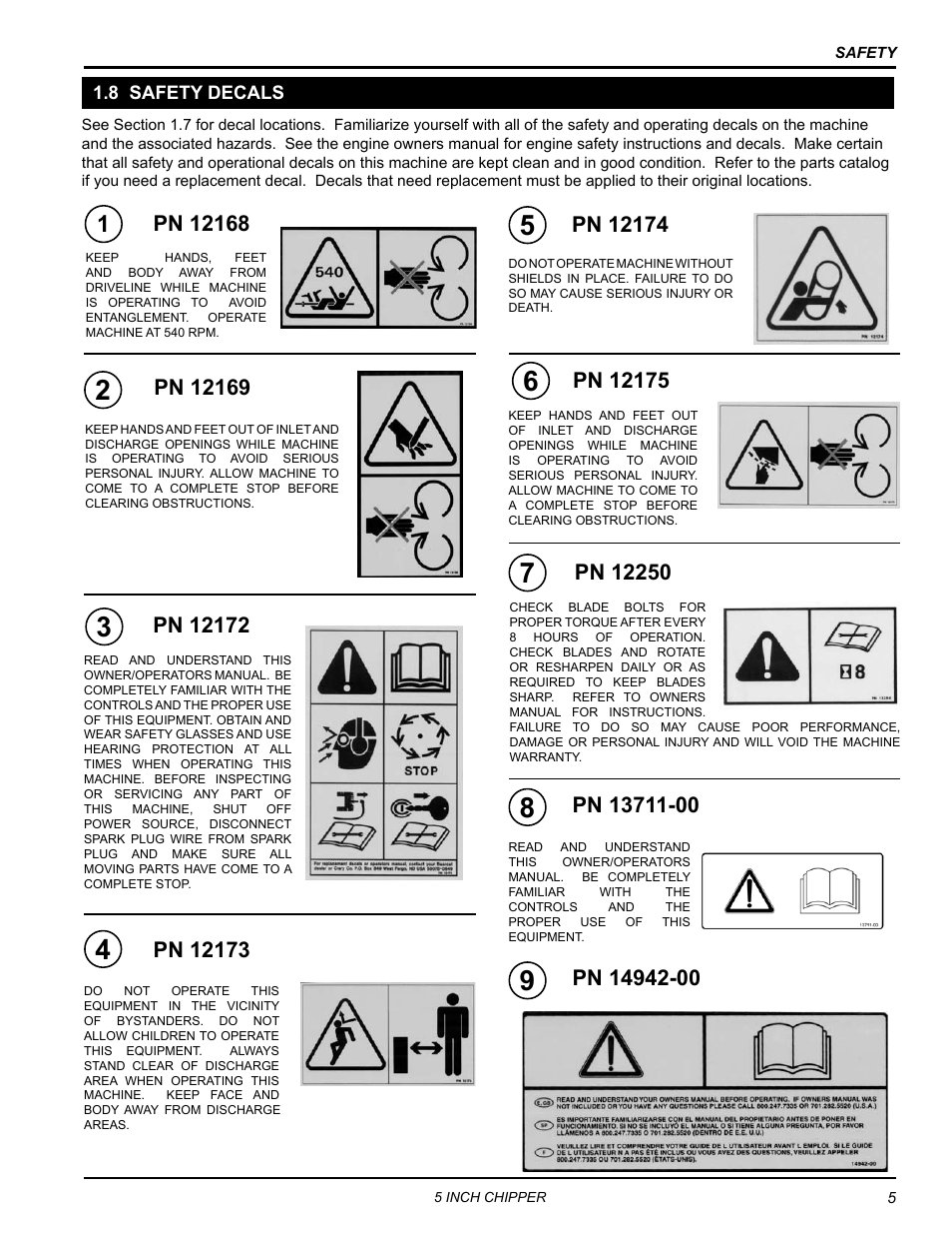 8 safety decals | Echo 74554 Owners Manual v.3 User Manual | Page 9 / 26