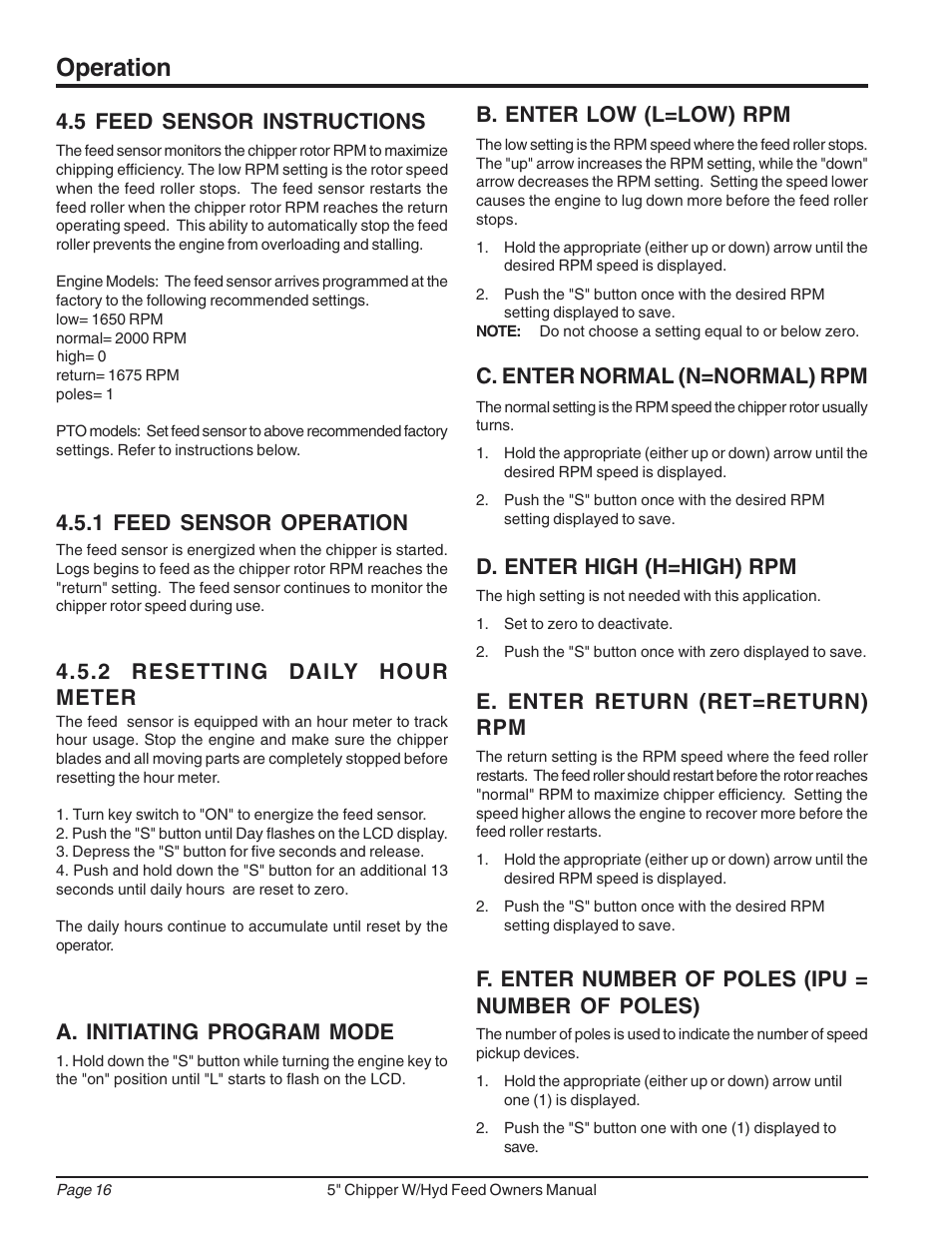 Operation, F. enter number of poles (ipu = number of poles) | Echo 74520 Owners Manual v.2 User Manual | Page 20 / 36