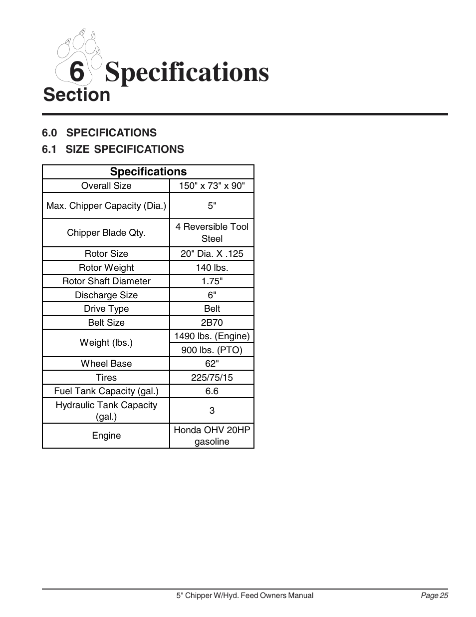 6 specifications | Echo 74520 Owners Manual v.2 User Manual | Page 29 / 36