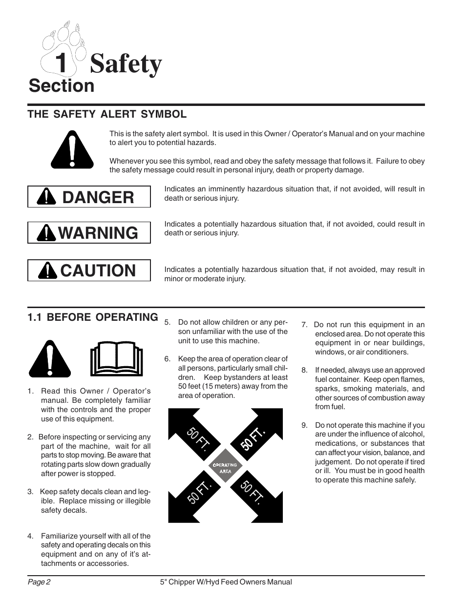 1 safety, Danger, Warning | Caution | Echo 74520 Owners Manual v.2 User Manual | Page 6 / 36