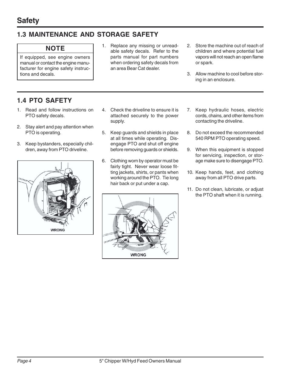 Safety, 4 pto safety, 3 maintenance and storage safety | Echo 74520 Owners Manual v.2 User Manual | Page 8 / 36