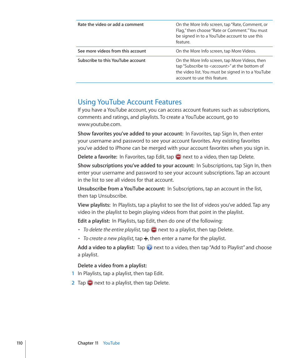 Using youtube account features, 110 using youtube account features | Apple iPhone OS 3.1 User Manual | Page 110 / 217