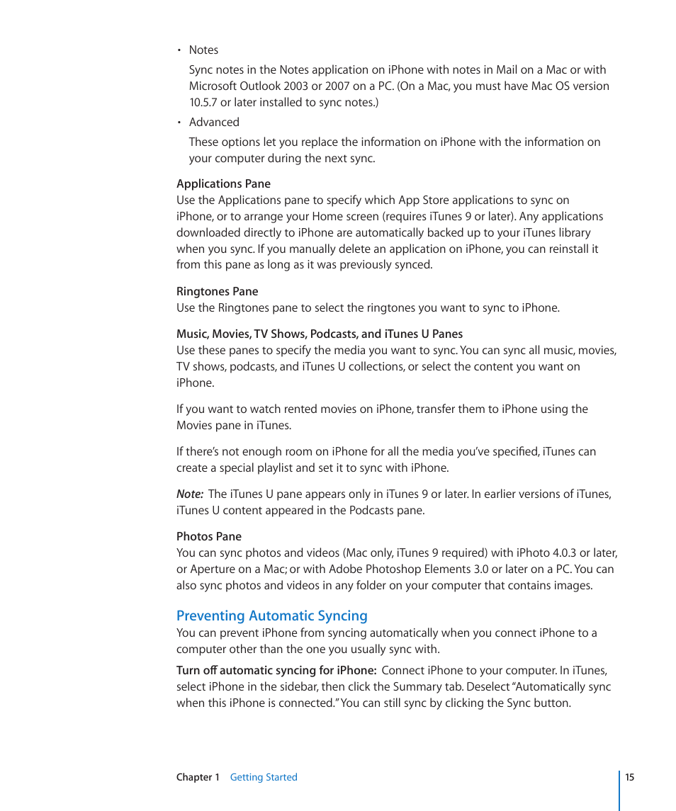 Preventing automatic syncing | Apple iPhone OS 3.1 User Manual | Page 15 / 217