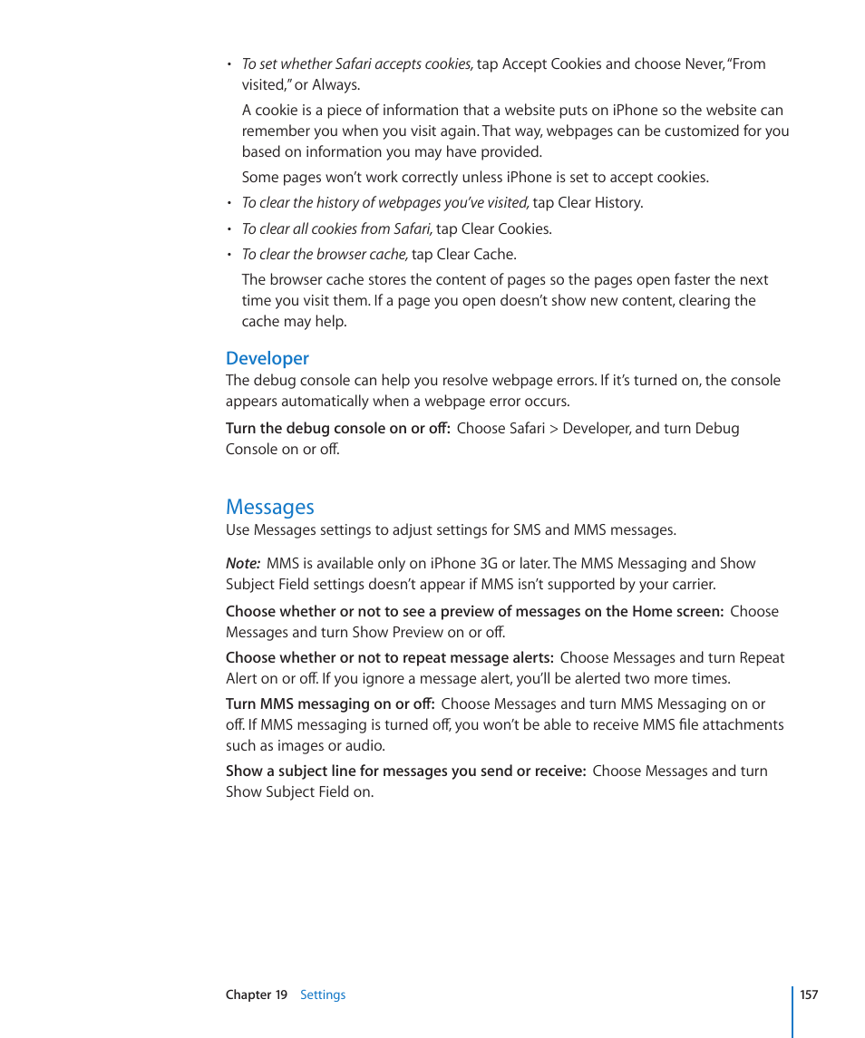 Messages, 157 messages, Developer | Apple iPhone OS 3.1 User Manual | Page 157 / 217