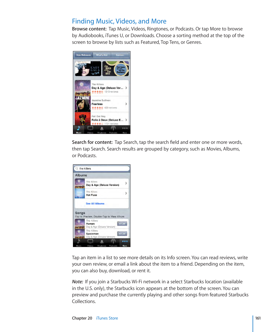 Finding music, videos, and more, 161 finding music, videos, and more | Apple iPhone OS 3.1 User Manual | Page 161 / 217
