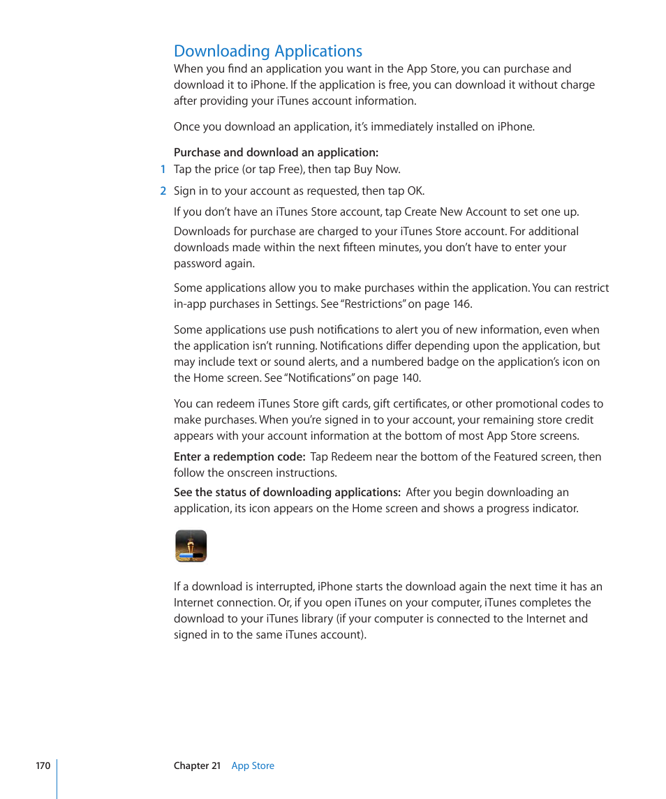 Downloading applications, 170 downloading applications | Apple iPhone OS 3.1 User Manual | Page 170 / 217