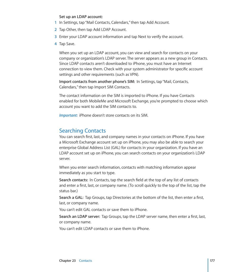 Searching contacts, 177 searching contacts | Apple iPhone OS 3.1 User Manual | Page 177 / 217