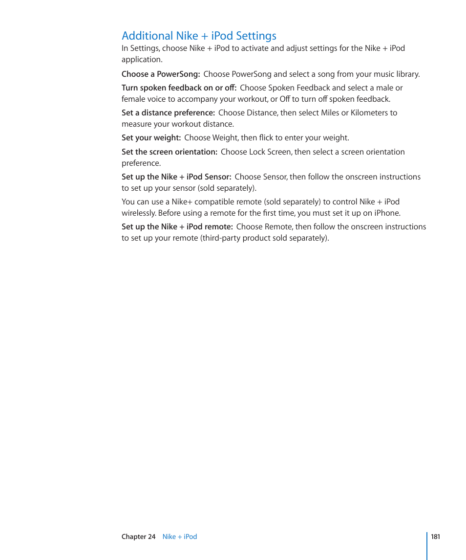 Additional nike + ipod settings, 181 additional nike + ipod settings | Apple iPhone OS 3.1 User Manual | Page 181 / 217