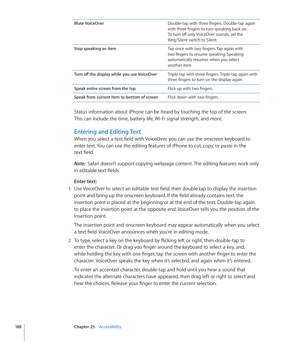 Entering and editing text | Apple iPhone OS 3.1 User Manual | Page 188 / 217