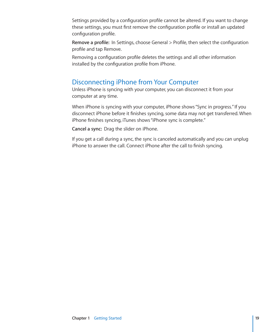 Disconnecting iphone from your computer | Apple iPhone OS 3.1 User Manual | Page 19 / 217