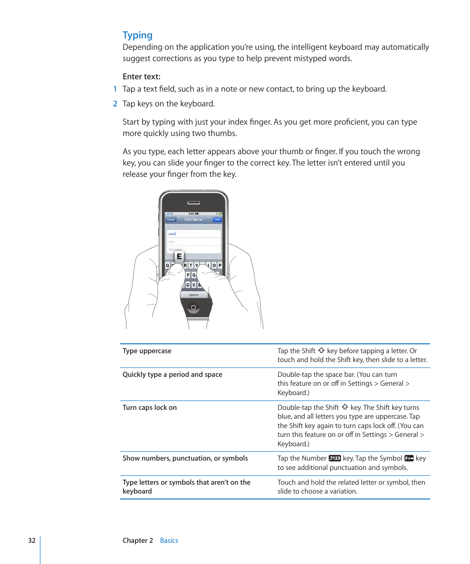 Typing | Apple iPhone OS 3.1 User Manual | Page 32 / 217