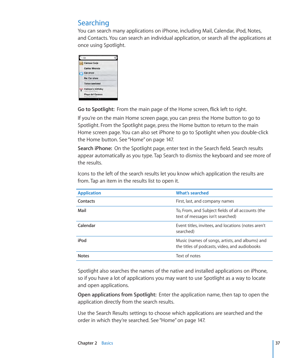 Searching, 37 searching | Apple iPhone OS 3.1 User Manual | Page 37 / 217