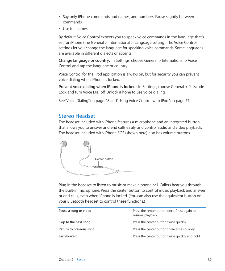 Stereo headset, 39 stereo headset | Apple iPhone OS 3.1 User Manual | Page 39 / 217