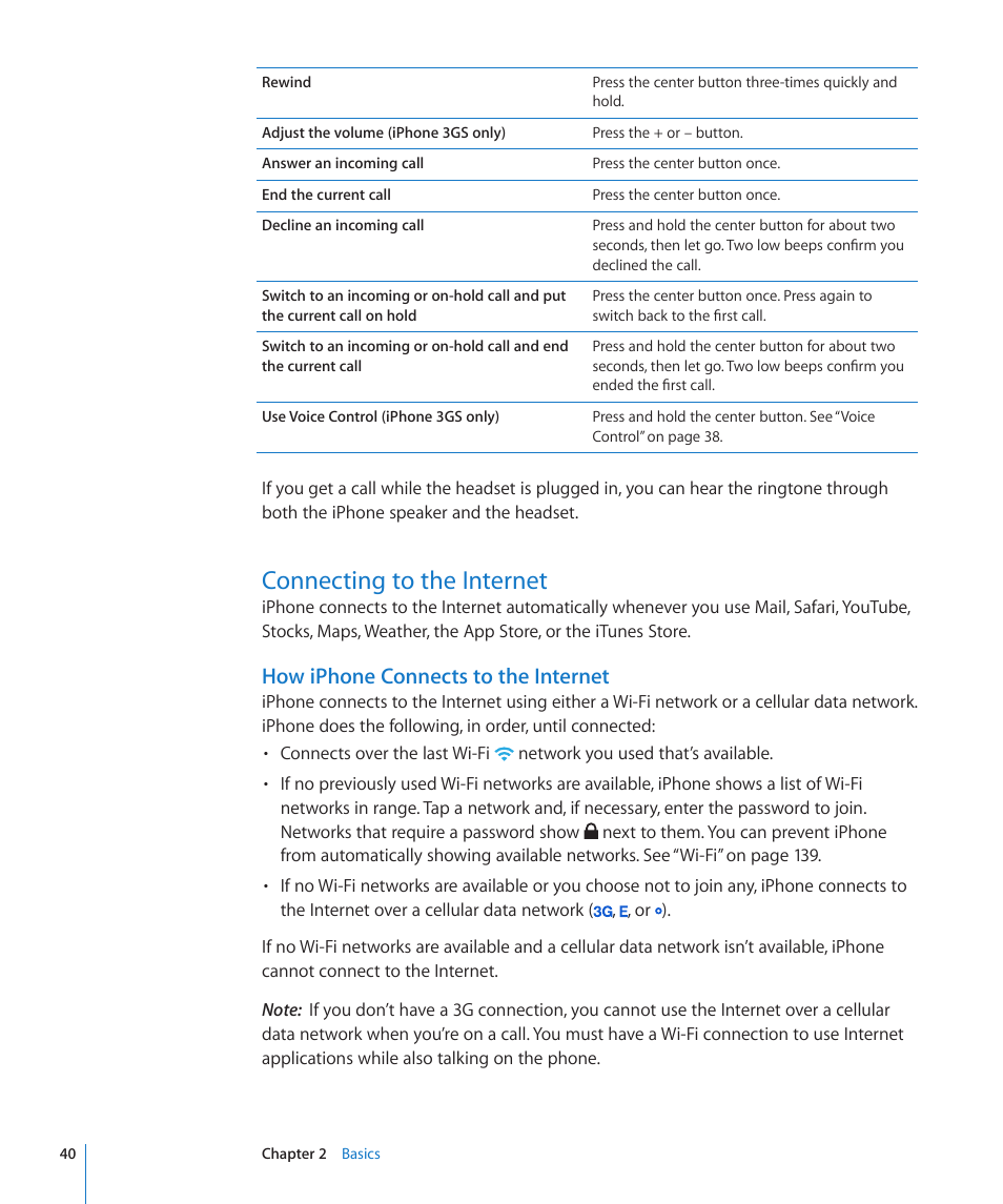 Connecting to the internet, 40 connecting to the internet, How iphone connects to the internet | Apple iPhone OS 3.1 User Manual | Page 40 / 217