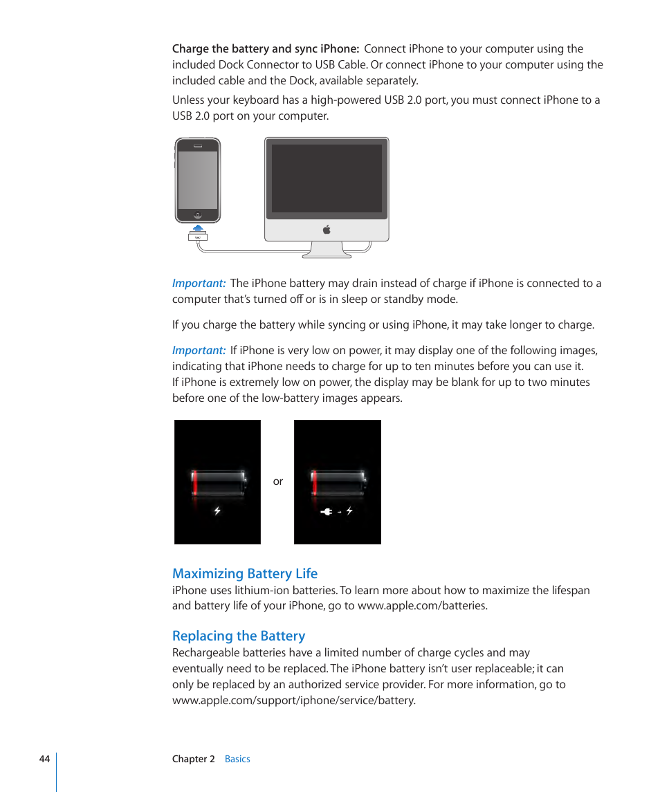 Maximizing battery life, Replacing the battery | Apple iPhone OS 3.1 User Manual | Page 44 / 217