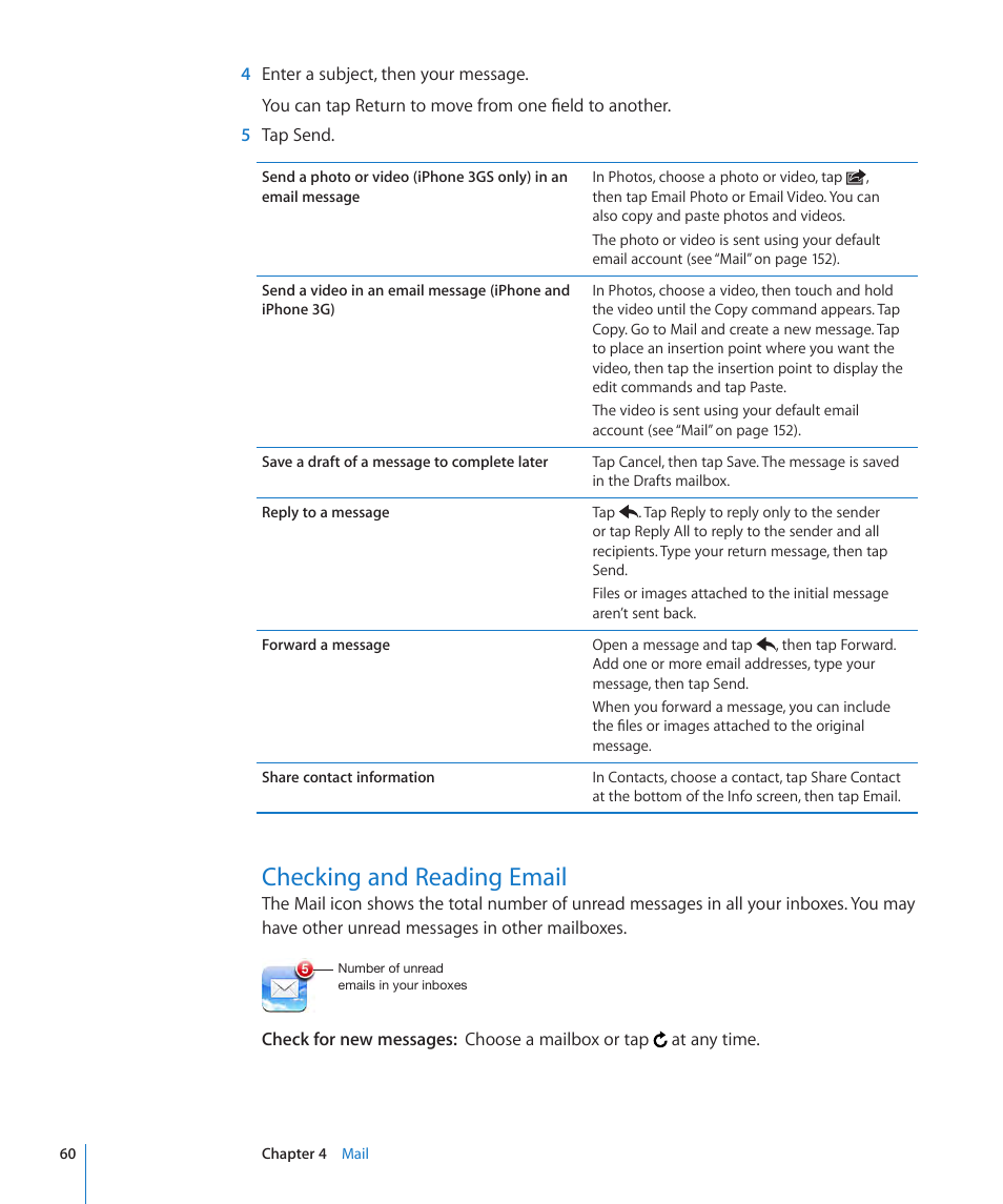 Checking and reading email, 60 checking and reading email | Apple iPhone OS 3.1 User Manual | Page 60 / 217