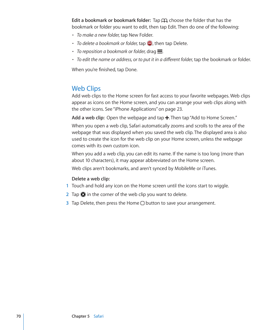 Web clips, 70 web clips | Apple iPhone OS 3.1 User Manual | Page 70 / 217