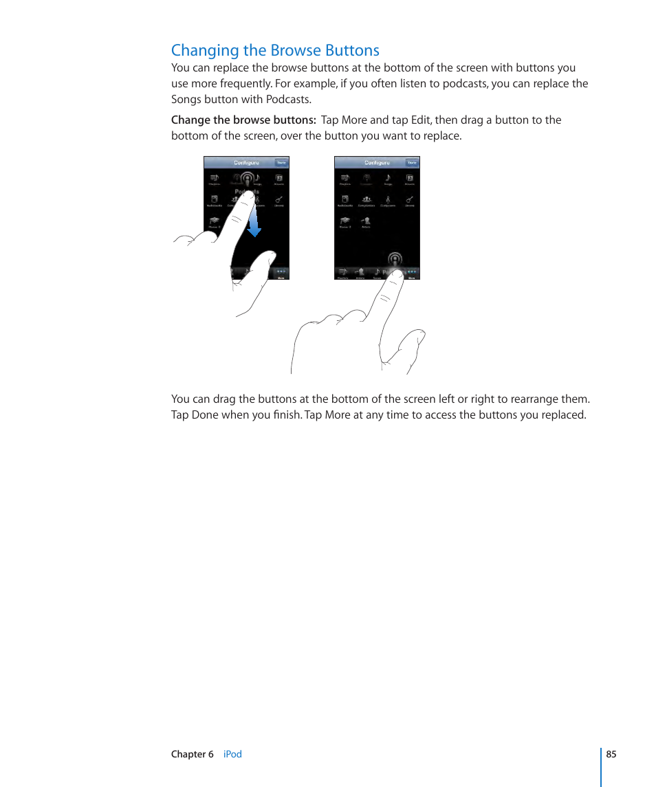 Changing the browse buttons, 85 changing the browse buttons | Apple iPhone OS 3.1 User Manual | Page 85 / 217