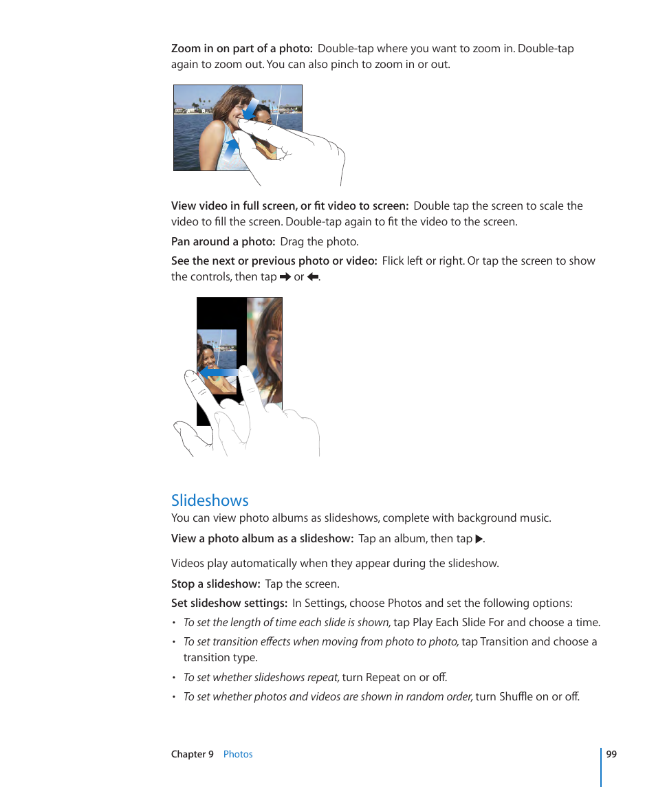 Slideshows, 99 slideshows | Apple iPhone OS 3.1 User Manual | Page 99 / 217