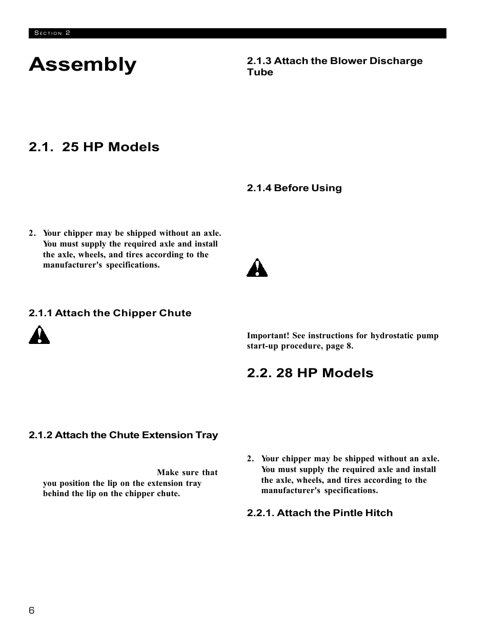 Assembly, 28 hp models, 25 hp models | Echo 72854s User Manual | Page 10 / 206