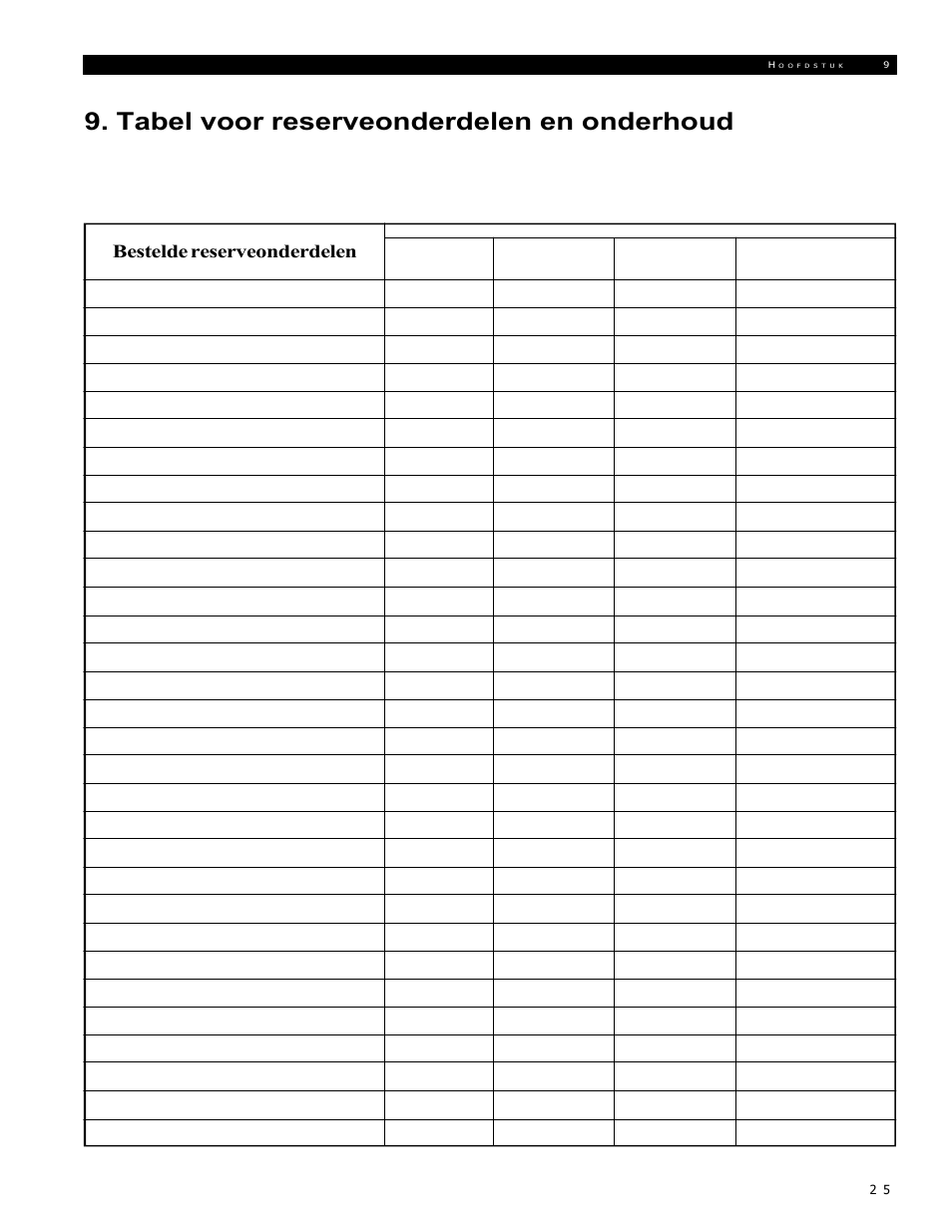 Tabel voor reserveonderdelen en onderhoud, Bestelde reserveonderdelen | Echo 72854s User Manual | Page 128 / 206