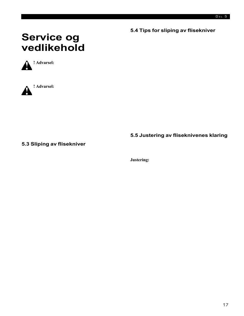 Service og vedlikehold | Echo 72854s User Manual | Page 153 / 206