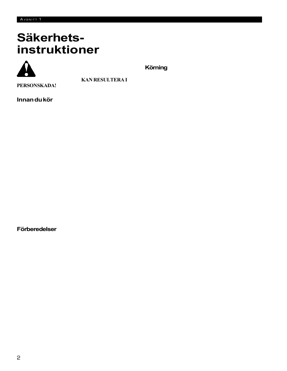 Säkerhets- instruktioner | Echo 72854s User Manual | Page 171 / 206