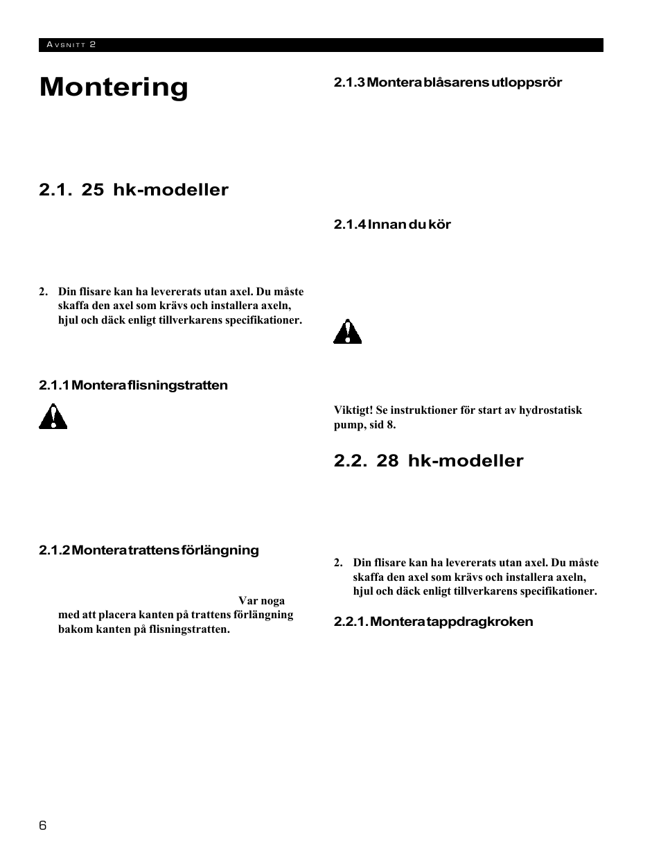 Montering, 28 hk-modeller, 25 hk-modeller | Echo 72854s User Manual | Page 175 / 206