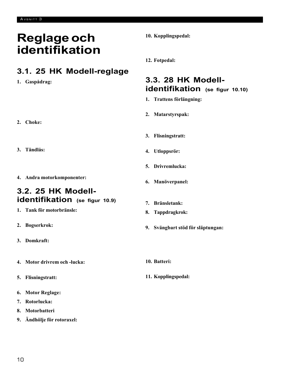 Reglage och identifikation, 25 hk modell-reglage, 25 hk modell- identifikation | 28 hk modell- identifikation | Echo 72854s User Manual | Page 179 / 206