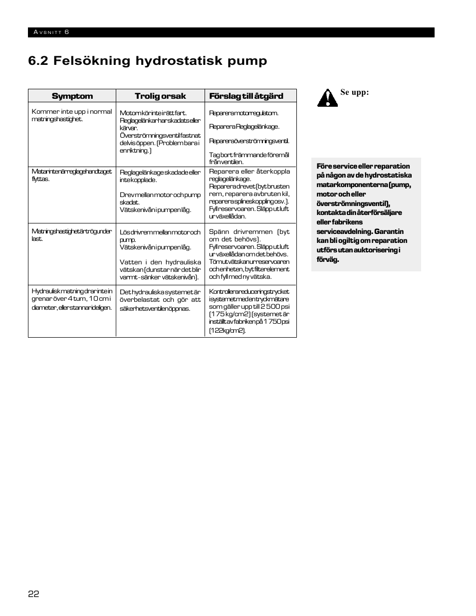 2 felsökning hydrostatisk pump | Echo 72854s User Manual | Page 191 / 206